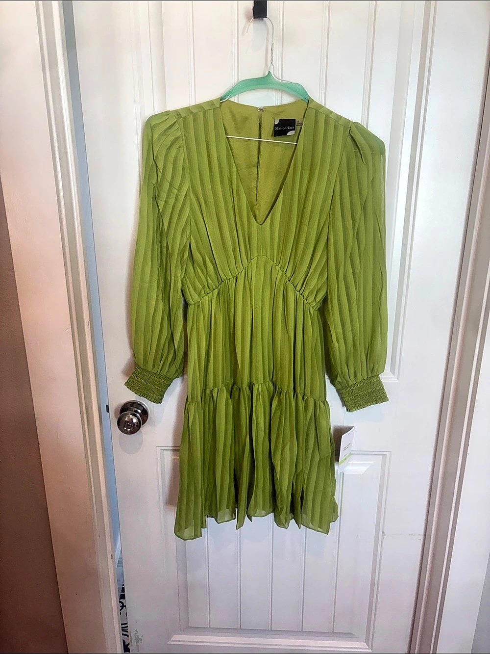 Maison Tara Pleated Mini Dress in Green Size 4 Like New
